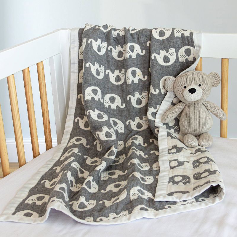 Living Textiles Baby Cotton Muslin Jacquard Blanket - Gray Elephant