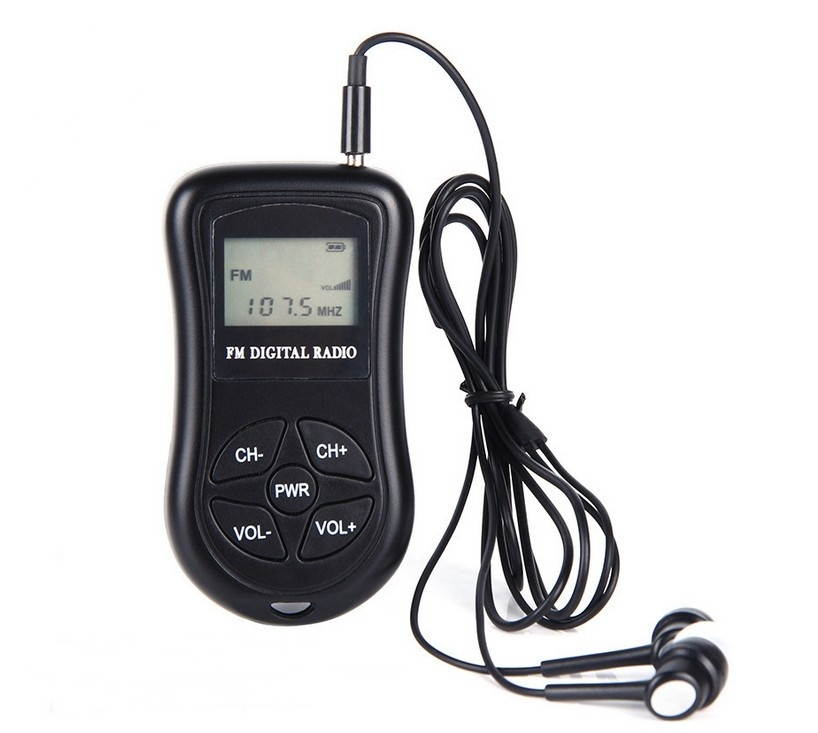 Mini Digital Portable LCD AM FM Radio 2 Band Stereo Receiver w/Headphone Ear Cap