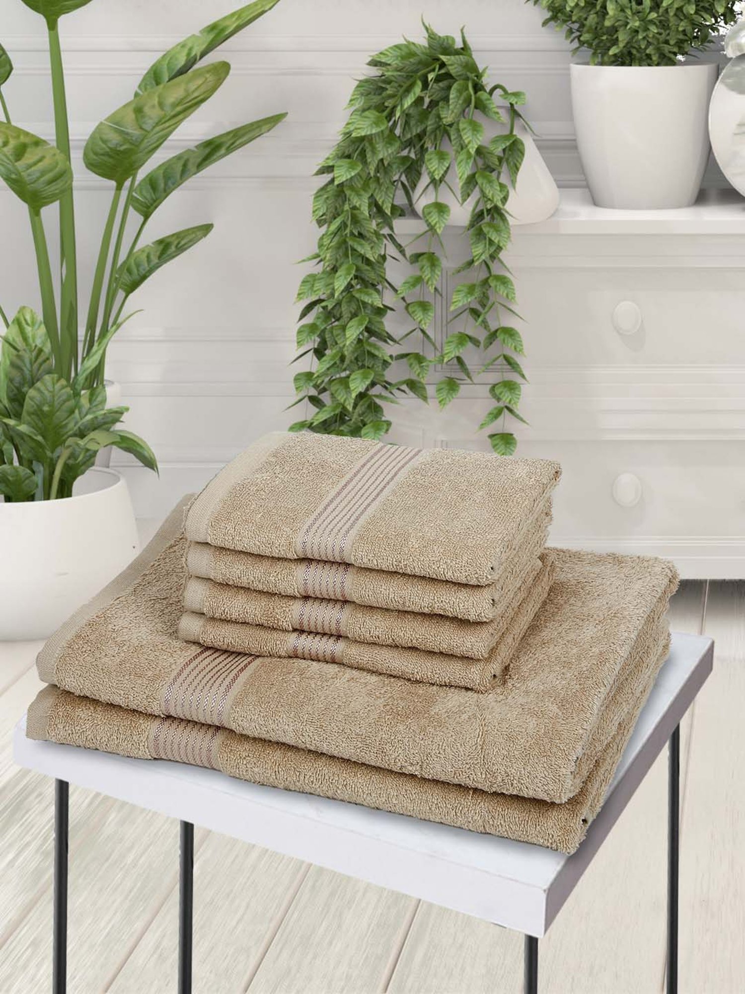 LORENA [6pc] 100% Cotton Super-Soft Terry Towels -2pc Bath, 4pc Hand (d`ross) solid-taupe