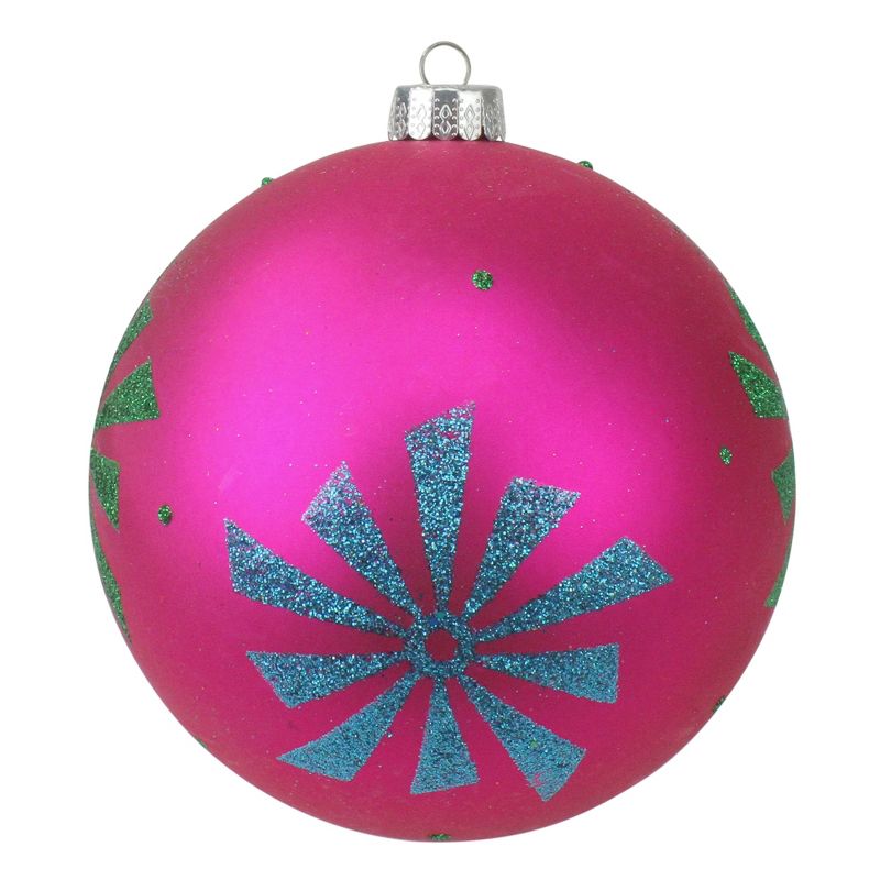 Sterling 3ct Glitter Snowflake Shatterproof Christmas Ball Ornament Set 4.75" - Green/Pink