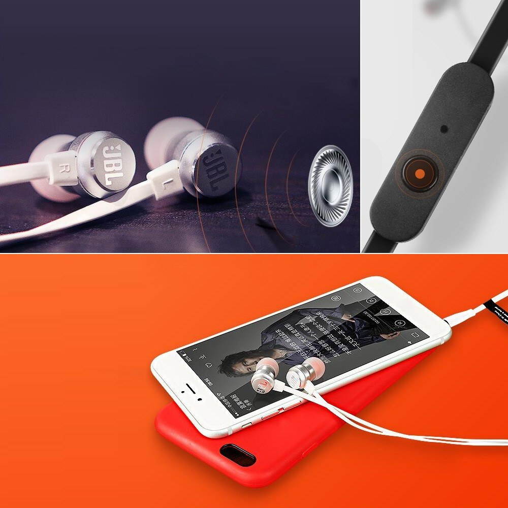 JBL T290 In-ear Headphones JBL Pure Bass Sound Earphones One Button Control 3.5mm Jack Wired Earpieces Portable Headset with Microphone For Mobile Phone Tablet