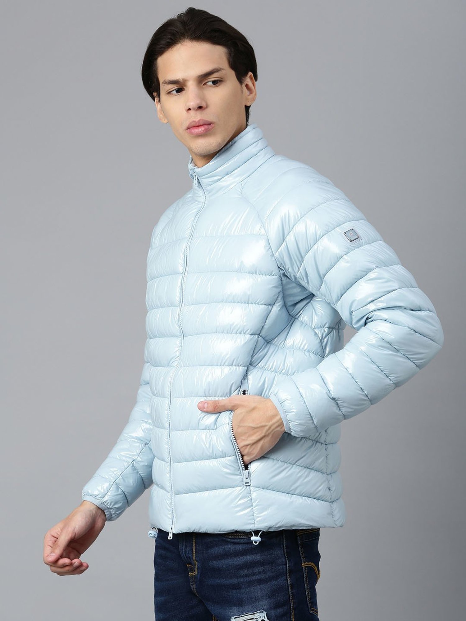 Woods Light Blue Regular Fit Quilted Jacket