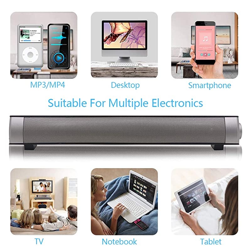 Portable Sound bar 3D Surround Sound Speaker Mini Home Theater with Remote Control Dual Connection Methods for PC Smartphones Music and Movie