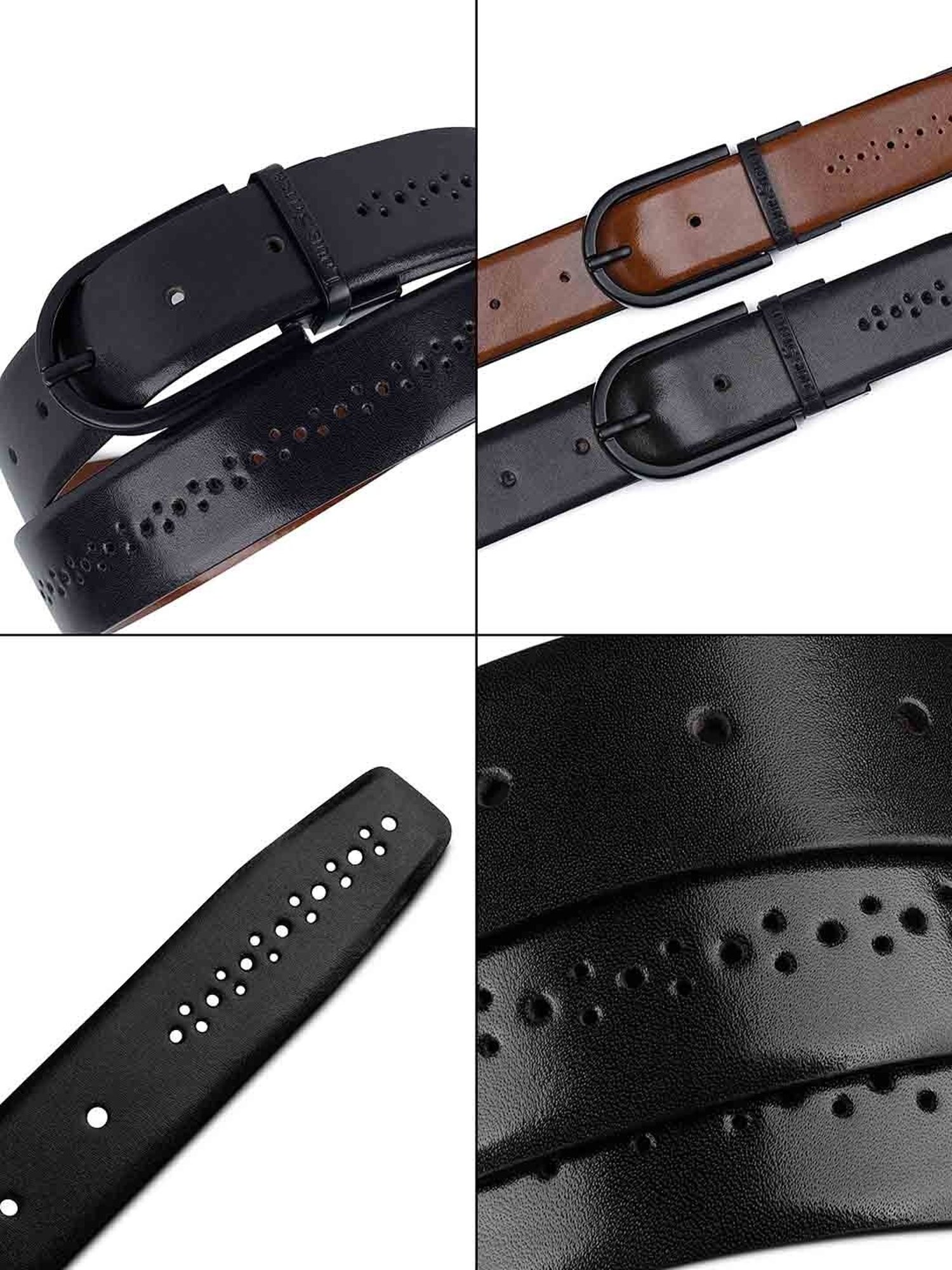Louis Stitch Spanish Black & Brown Leather Reversible Belt For Men