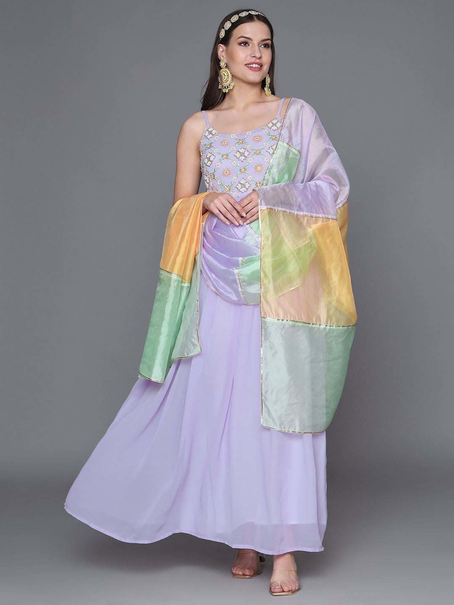 Heeposh Purple Embellished Dress With Dupatta