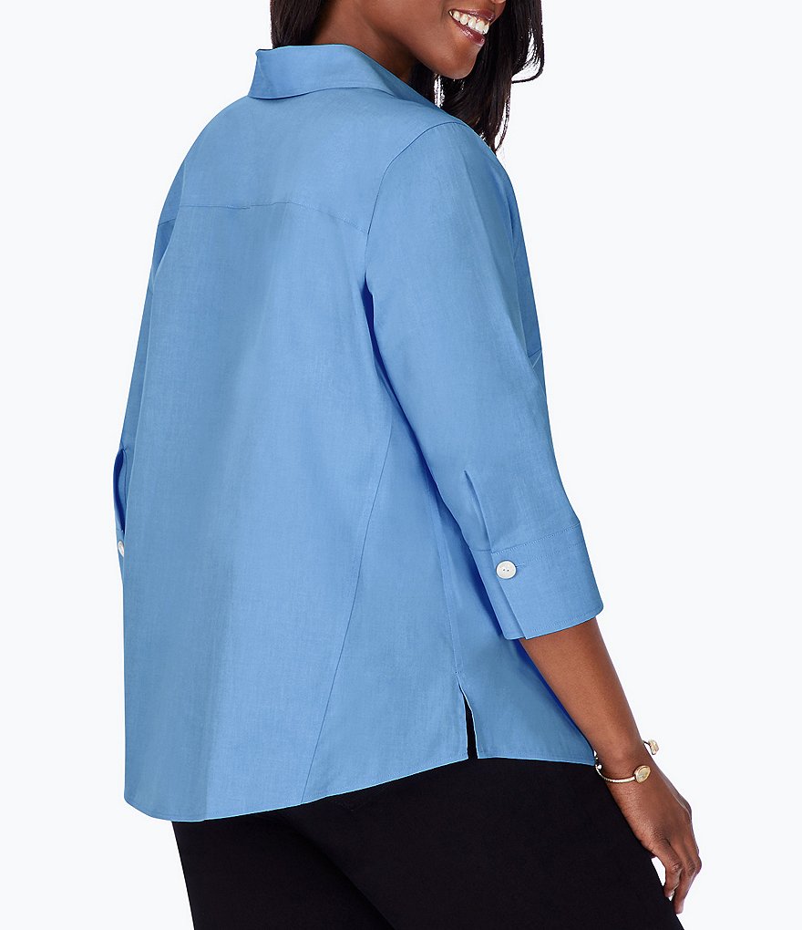 Foxcroft Plus Size Point Collar Neck 3/4 Sleeve Paityn Solid Shirt