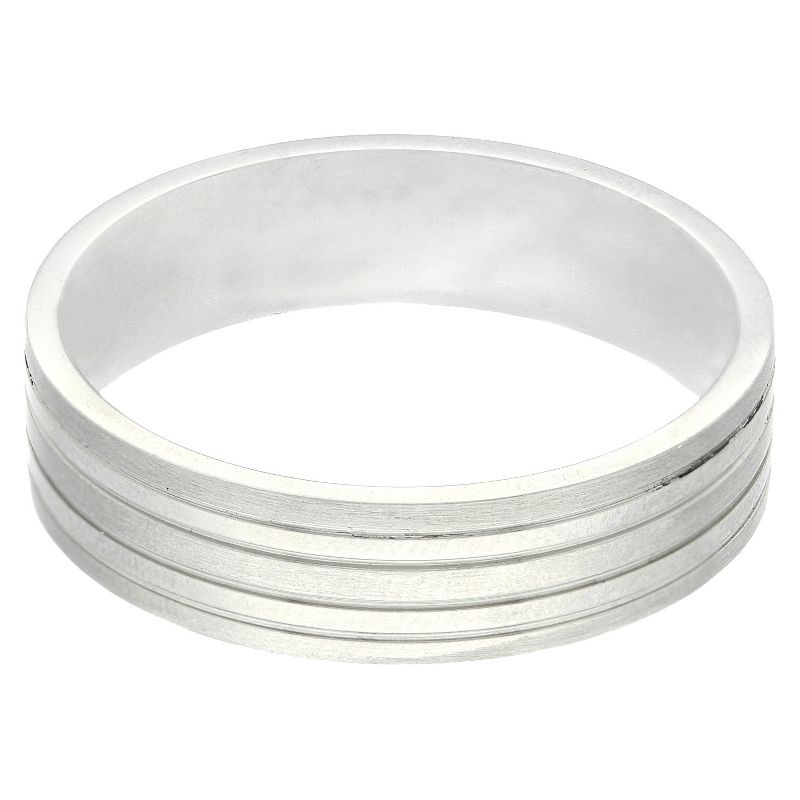 Stainless Steel Polished and Matte Striped Men's Ring - Silver (Size 10)