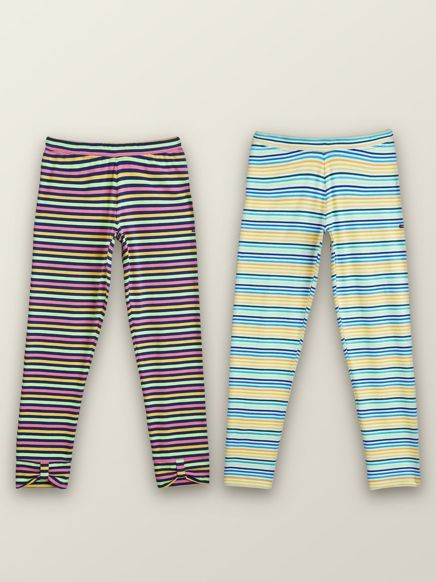 XY Life Kids Multicolor Cotton Striped Leggings (Pack of 2)