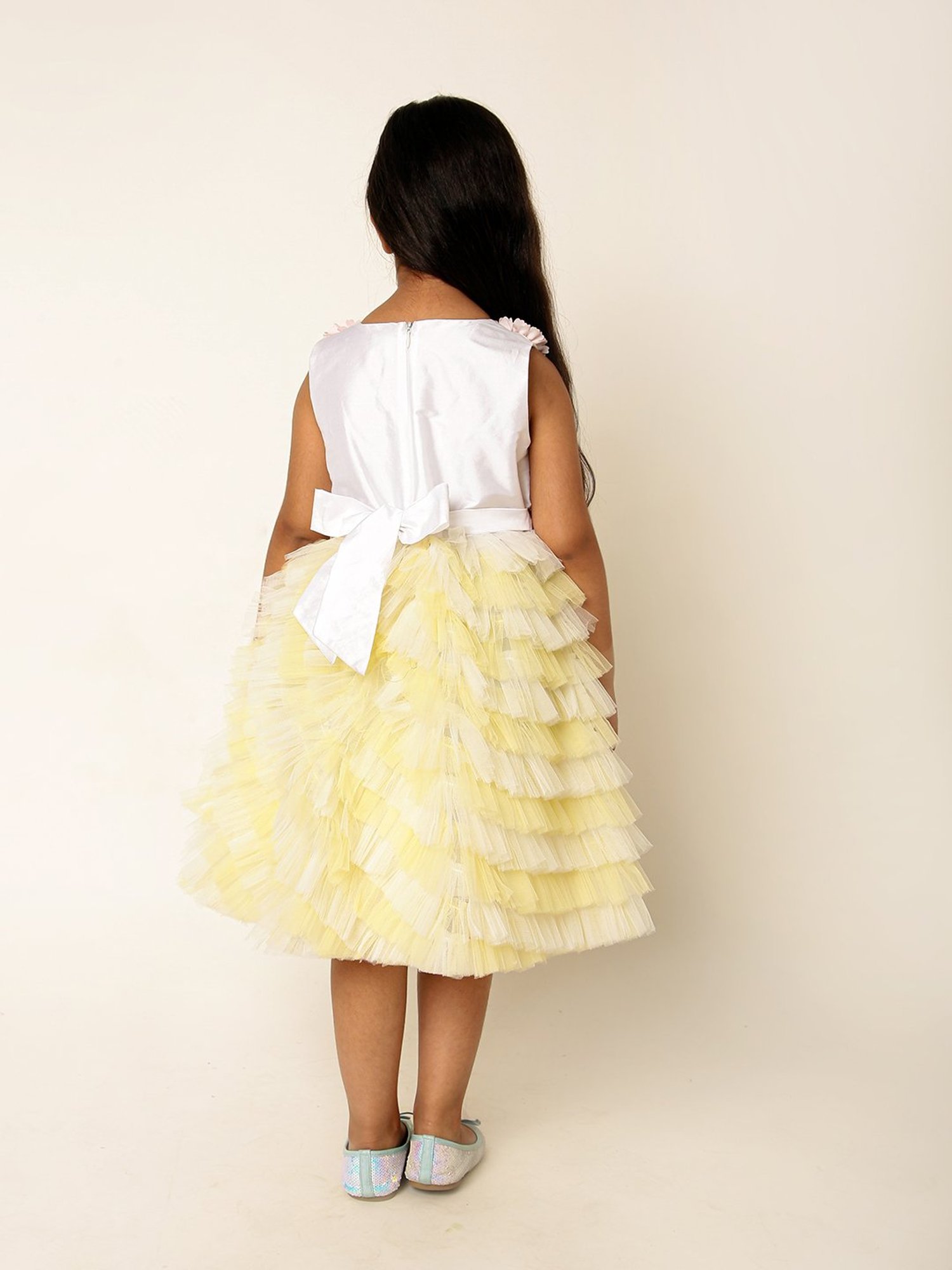 A Little Fable Girls White & Yellow Applique Dress