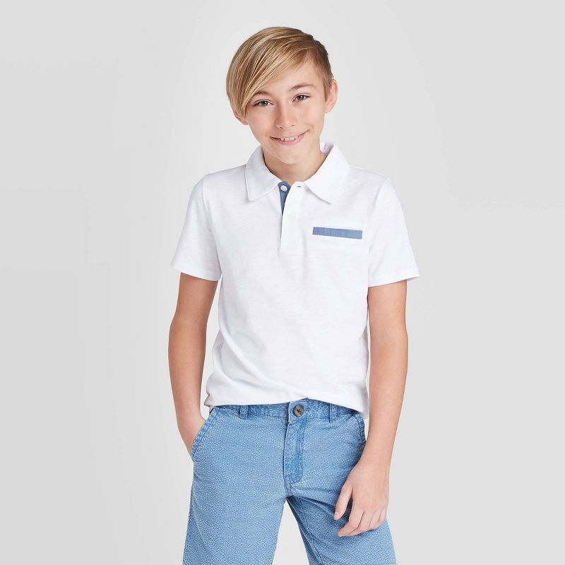 Boys' Short Sleeve Knit Polo Shirt - Cat & Jack™ White XL