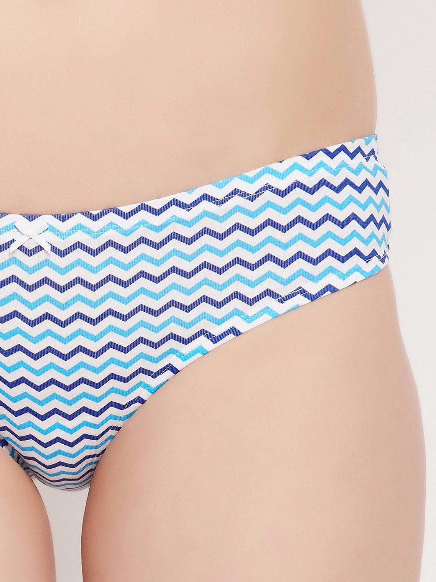 Clovia White & Blue Cotton Printed Hipster Panty - Pack Of 5