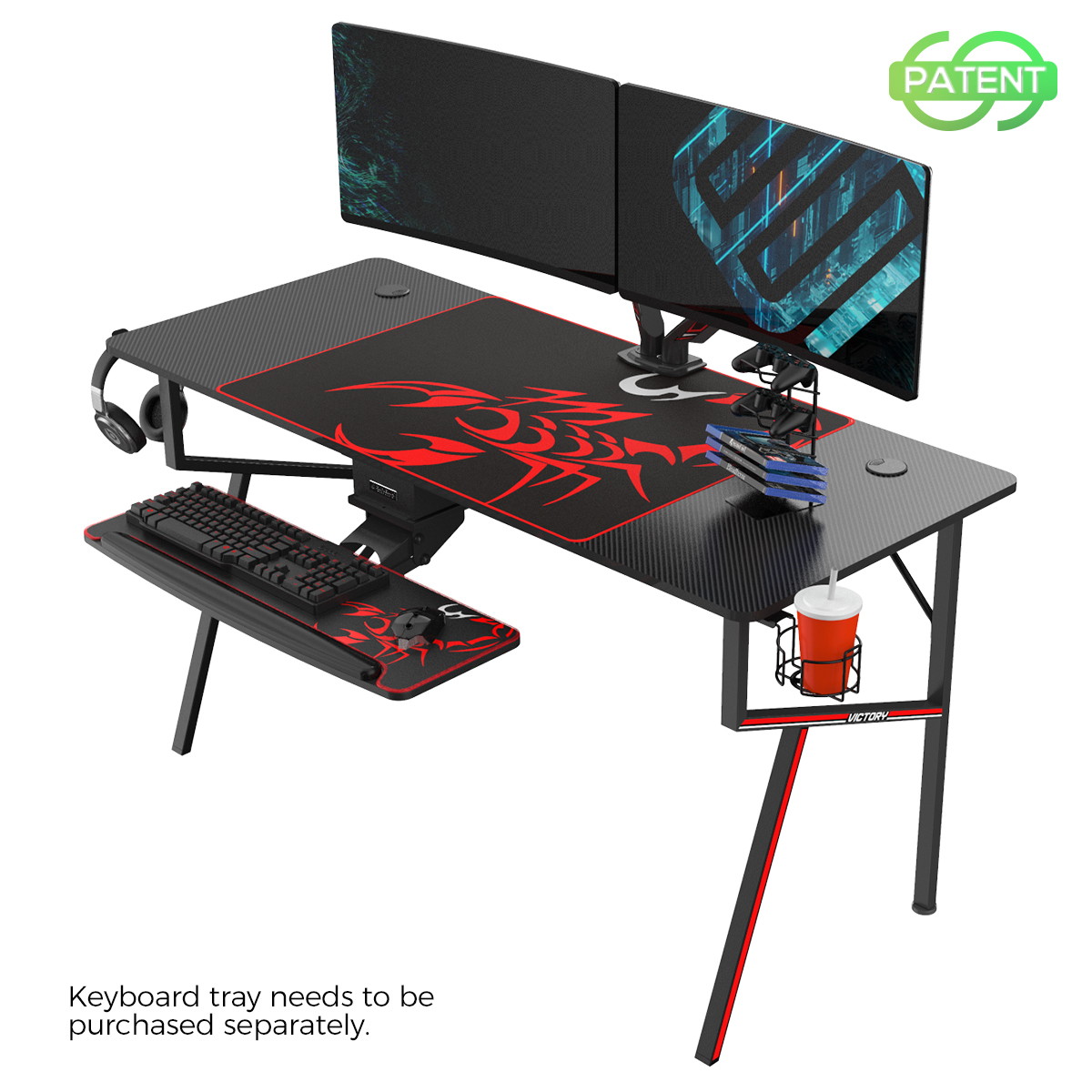 EUREKA ERGONOMIC Gaming Desk 55" K Shaped Large Home Office Gaming Computer Table, with Controller Stand Cup Holder Headphone Hook Free Mousepad, Black