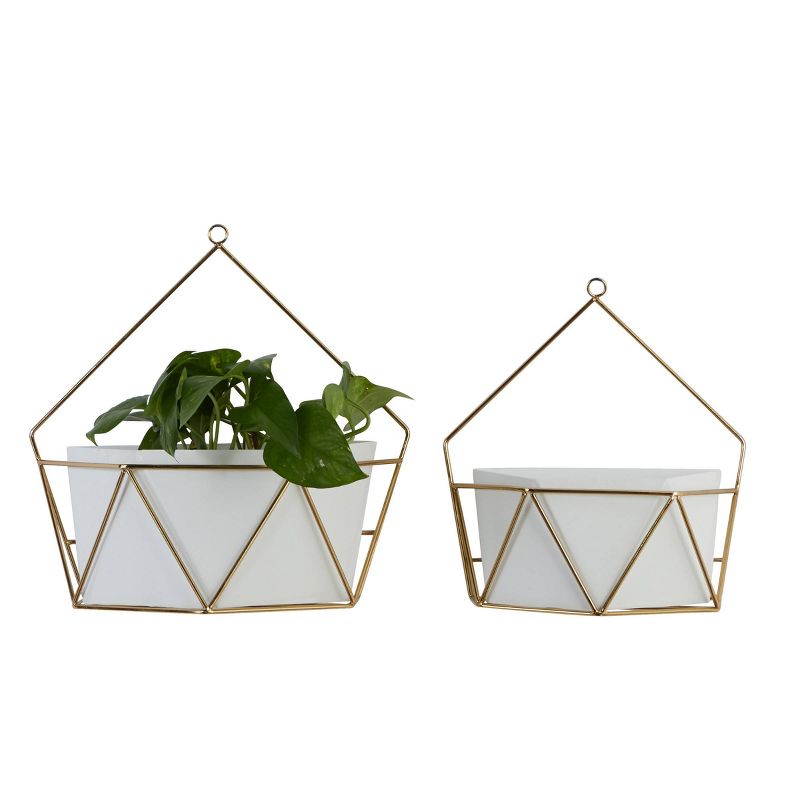 Set of 2 Geometric Metal Wall Planters Gold/White - CosmoLiving by Cosmopolitan