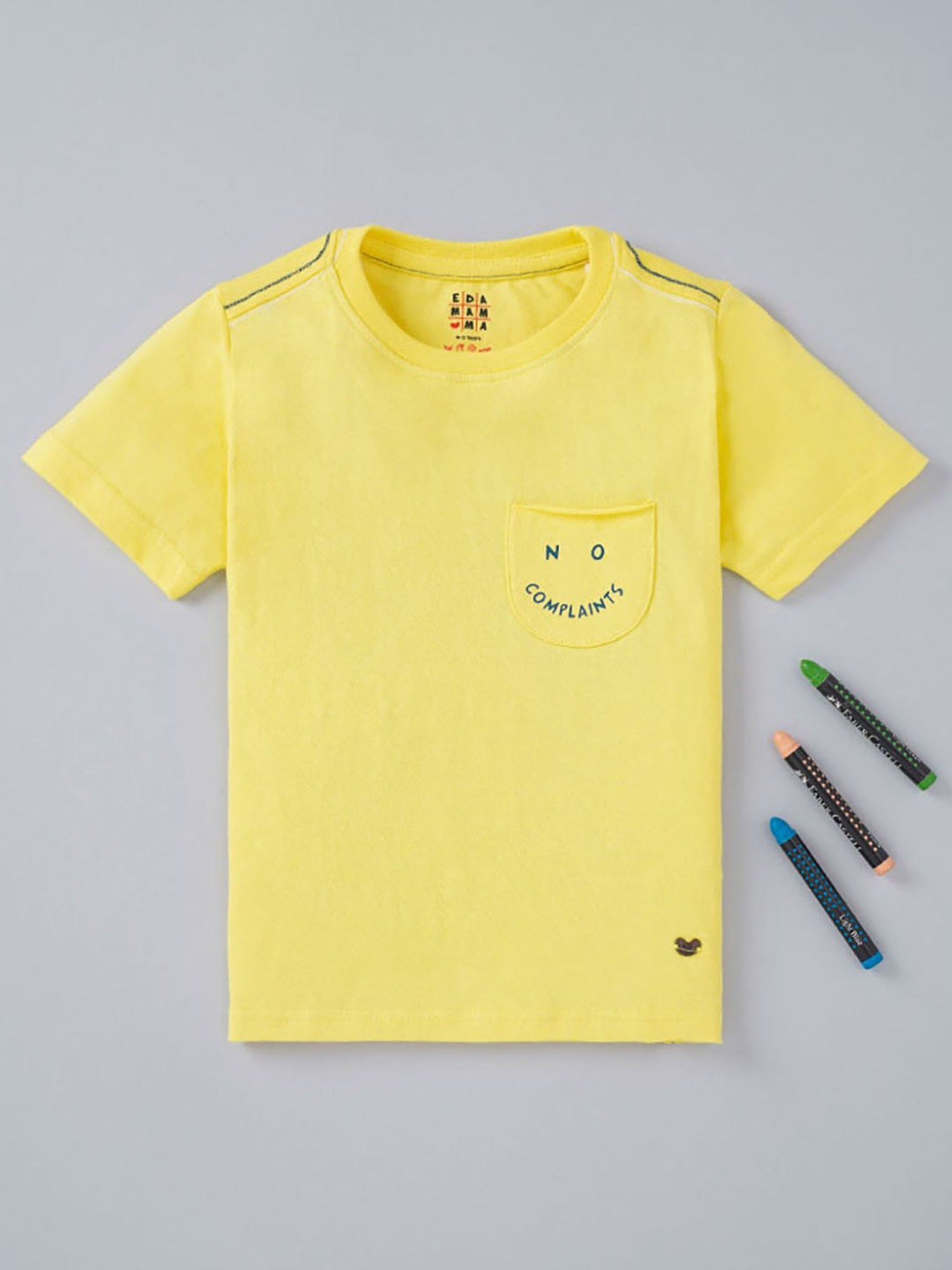 Ed-a-Mamma Boys Yellow Solid T-Shirt