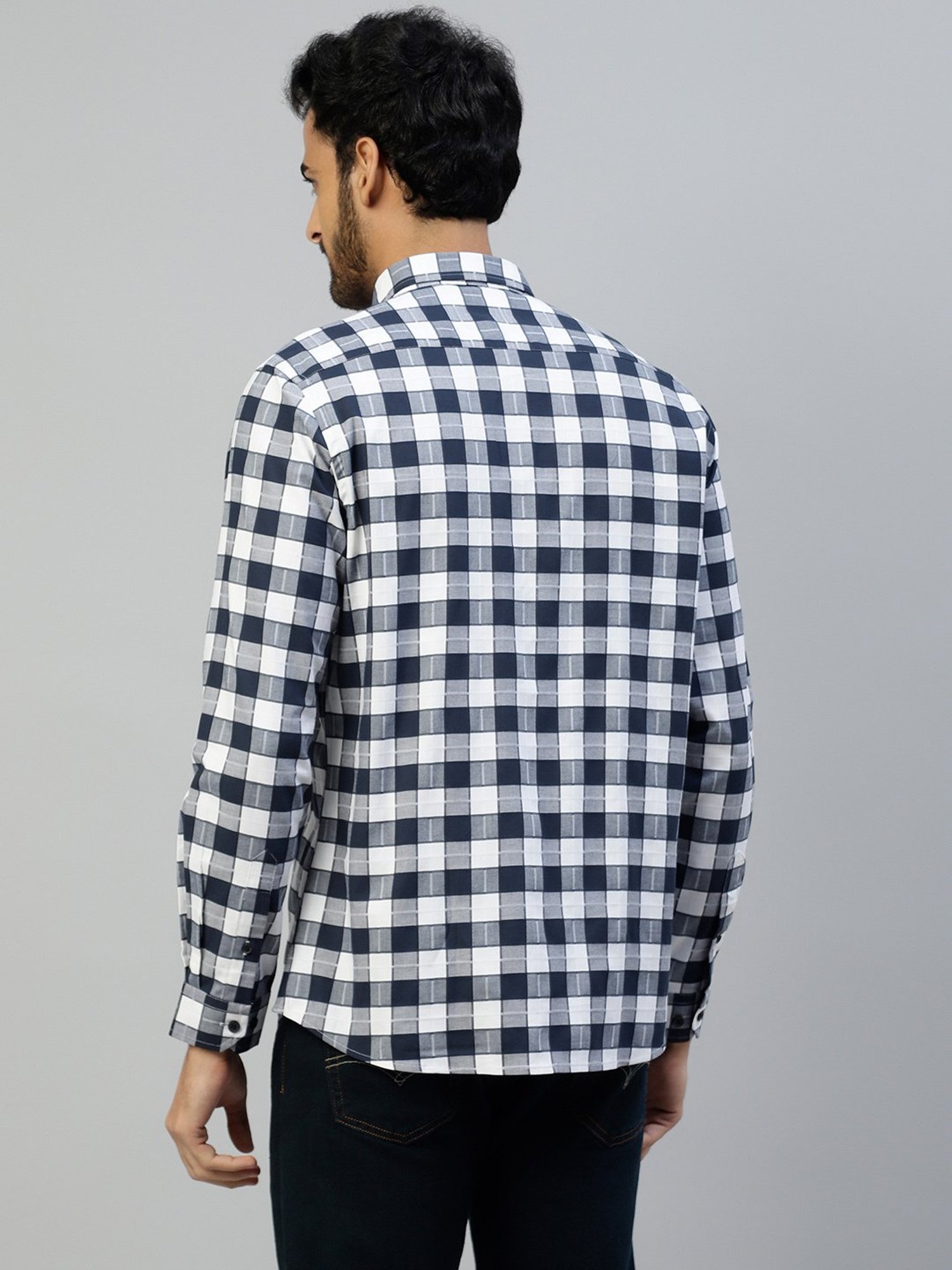 Don Vino Navy Regular Fit Check Cotton Shirt