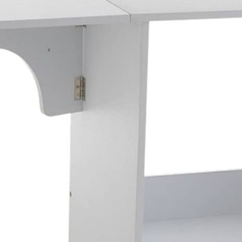 SEI Furniture Eaton Expandable Portable Rolling Wooden Craft Hobby Station and Sewing Table with Wheels, 4 Shelves, and Fold Down Leaf, White