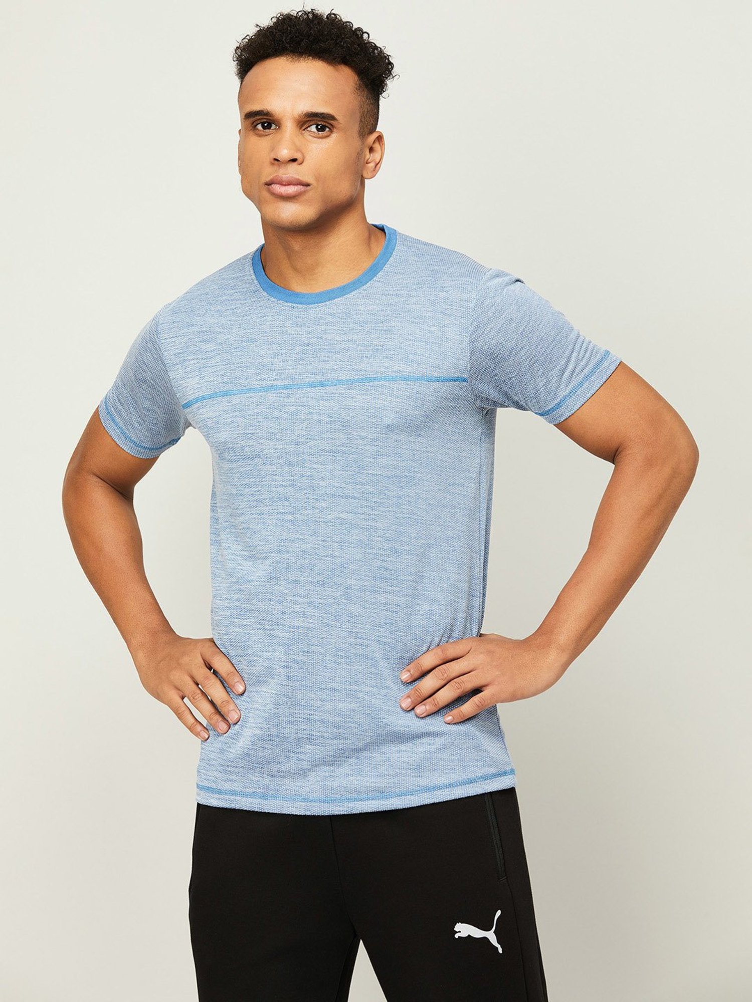 Fame Forever by Lifestyle Blue Regular Fit Texture Sports T-Shirt