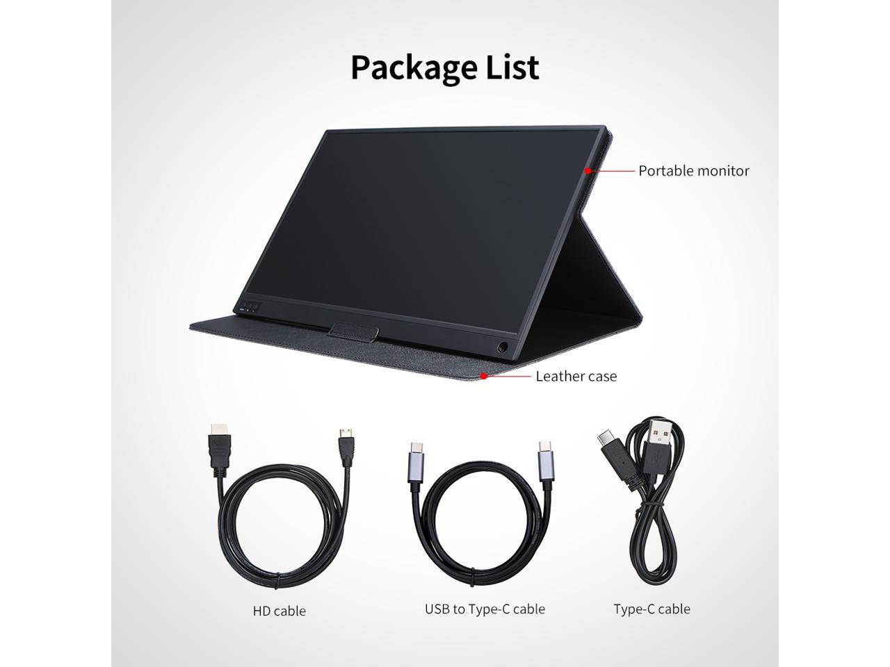 15.6" IPS 1920x1080 Full HD Portable Monitor 1080p HDR with Speaker, TYPE C, HDMI, Micro USB Ports, Leather Case for PS4, Xbox One, Switch, Phone, Car Video, Industrial and Medical Display etc.