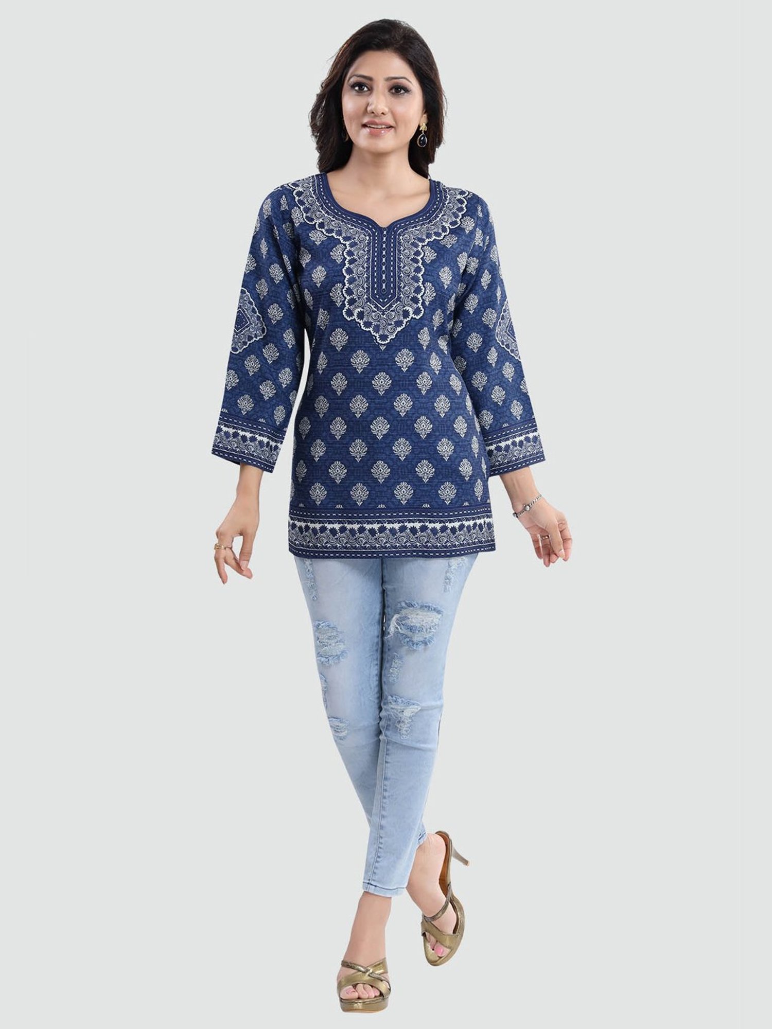 Saree Swarg Blue Printed Tunic