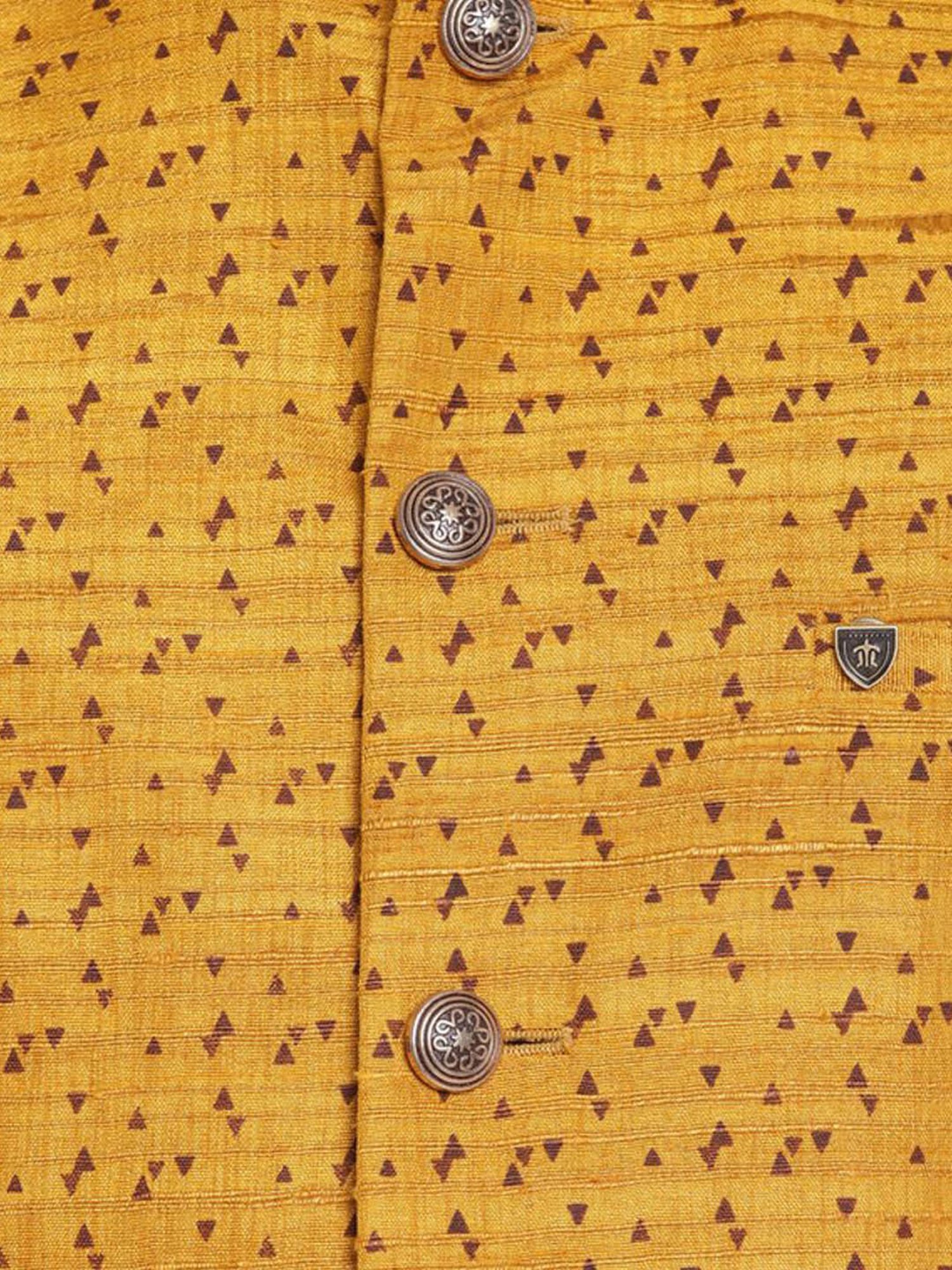 Turtle Yellow Cotton Slim Fit Printed Nehru Jacket