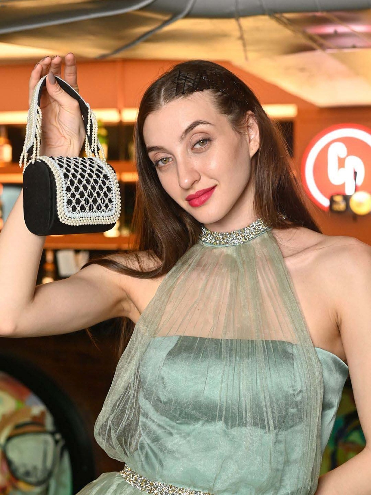 Odette Black & White Embellished Handbag