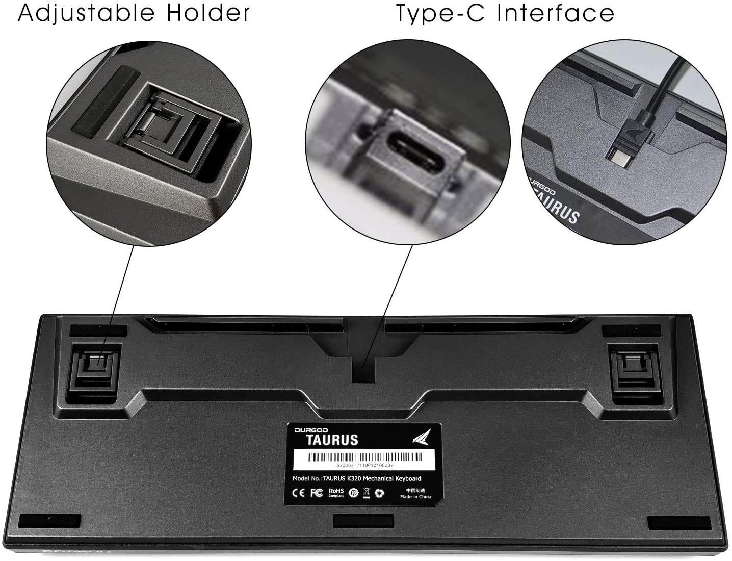 Durgod Taurus K320 TKL Wired Mechanical Gaming Keyboard - 87 Key - Double Shot PBT - NKRO - USB Type C (Cherry Brown,Black)