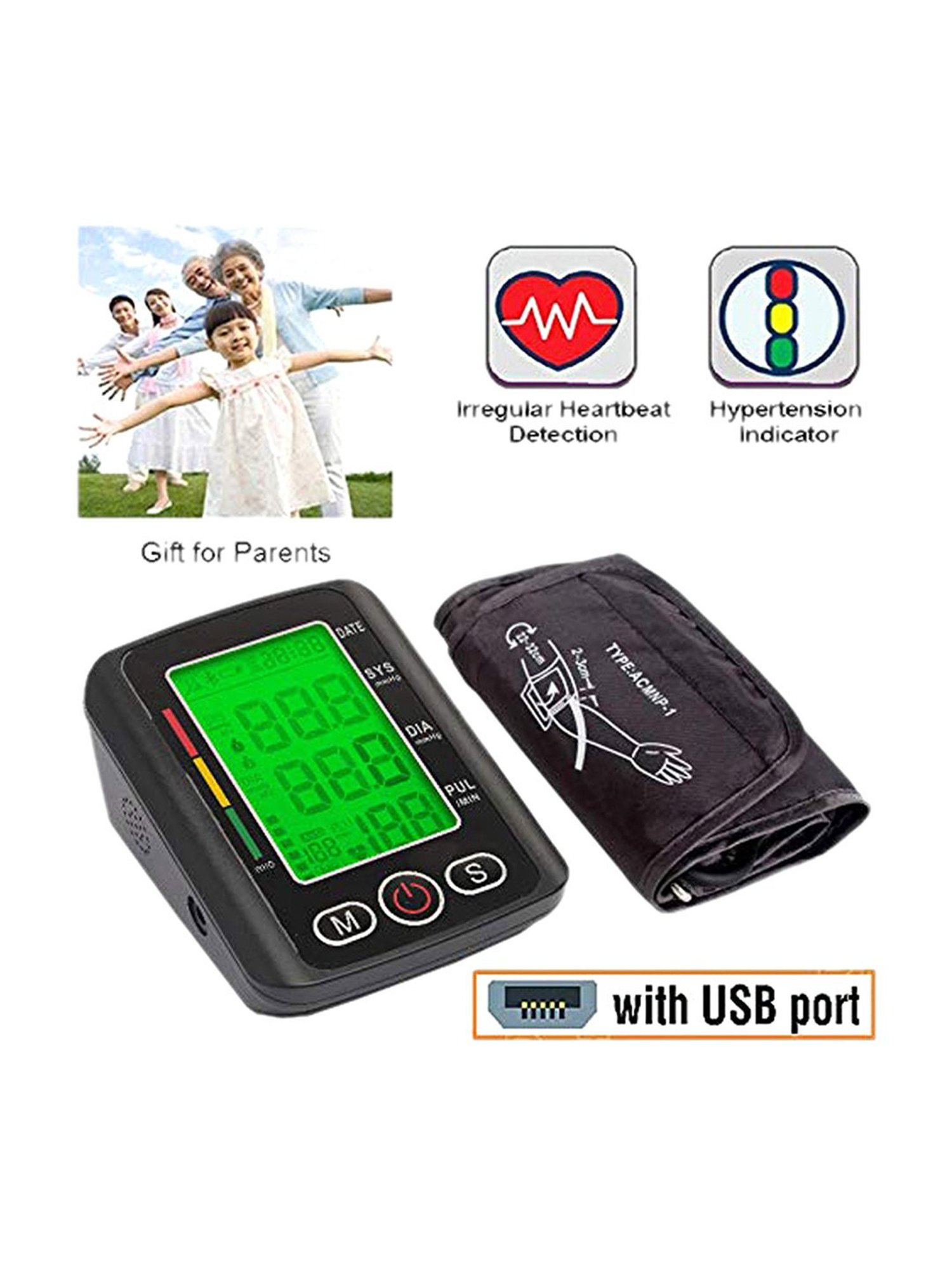 MCP BP113 Digital Blood Pressure Monitor with Backlight and charging USB Port (Black)