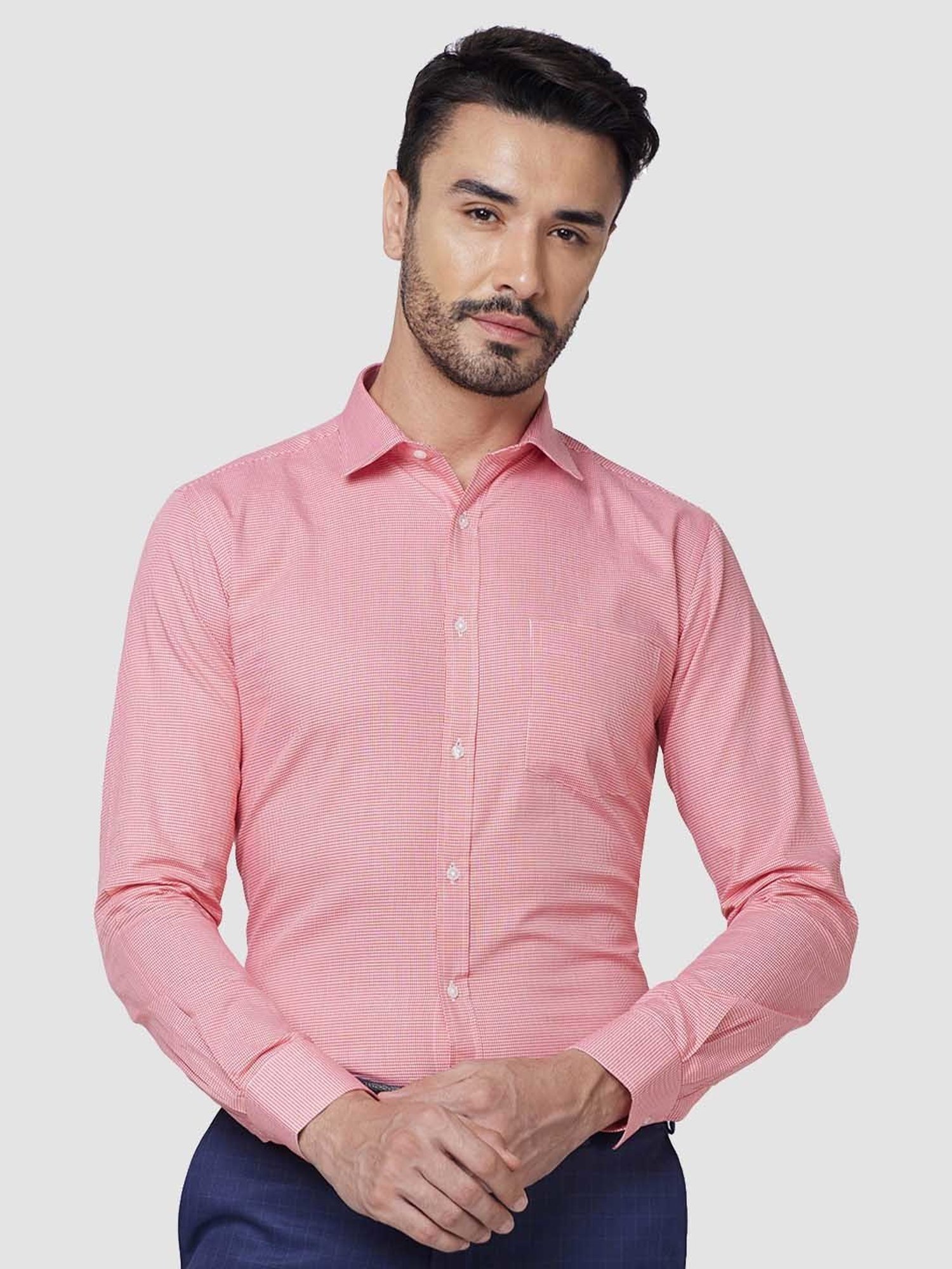 Park Avenue Red Slim Fit Self Design Shirt