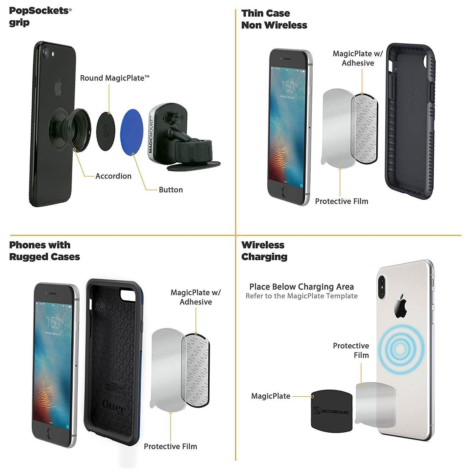 SCOSCHE MPRNDRK-SP MagicPlate PopSocket Compatible Metal Plates use Any MagicMount MagicMount Pro Mount