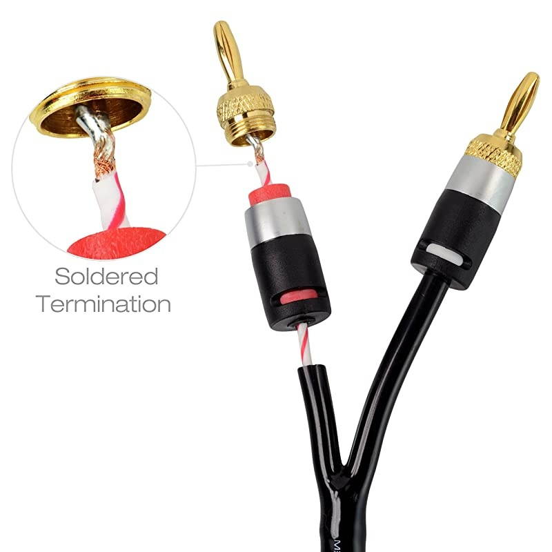 12AWG Ultra Series Speaker Cable Gold Plated Banana Tips 25 FT CL2 999 Oxygen Free Black SWT12B25B