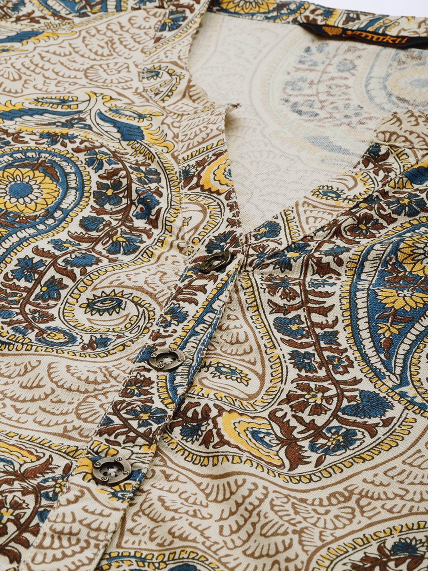 Amukti Beige Printed A Line Kurta