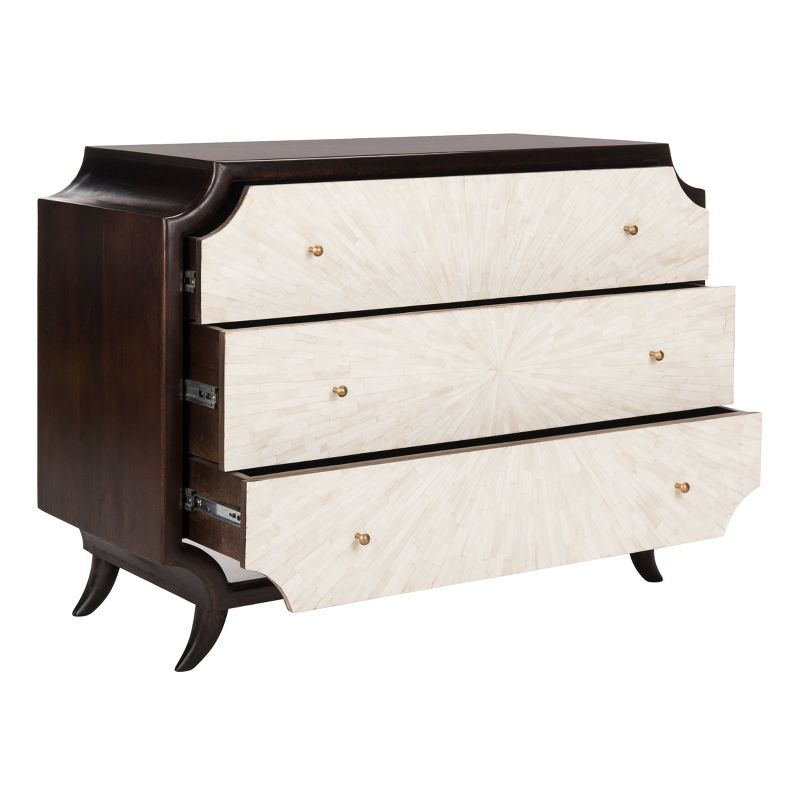 Alina Wood 3 Drawer Dresser Dark Walnut/Natural - Safavieh