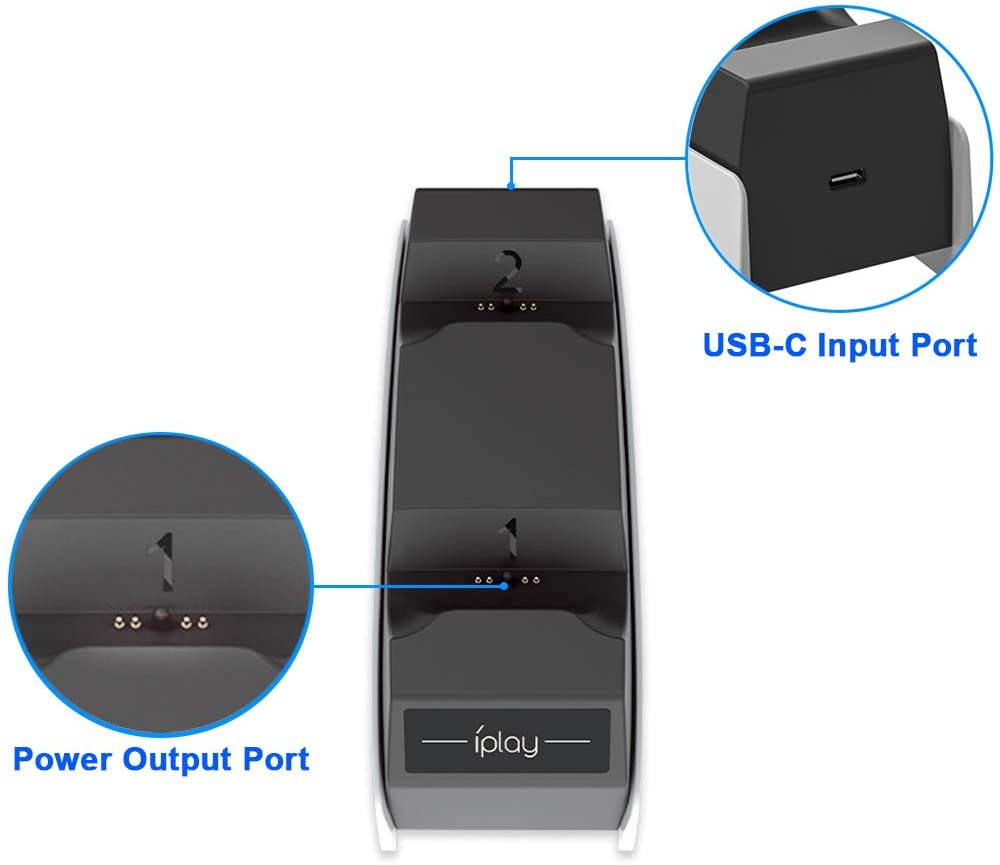 PS5 Controller Charger Station, Fast Dual Controller Docking Station Charging Dock Stand with USB Type C Charge Cable for Sony Playstation 5 Controllers DualSense