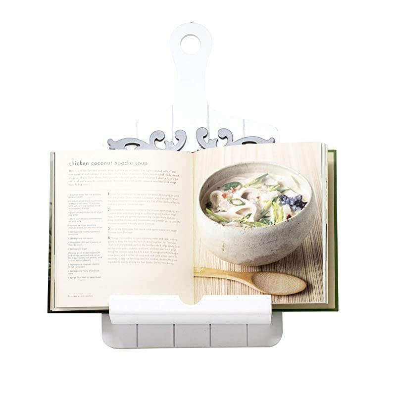 Cookbook and Tablet Holder White Scroll