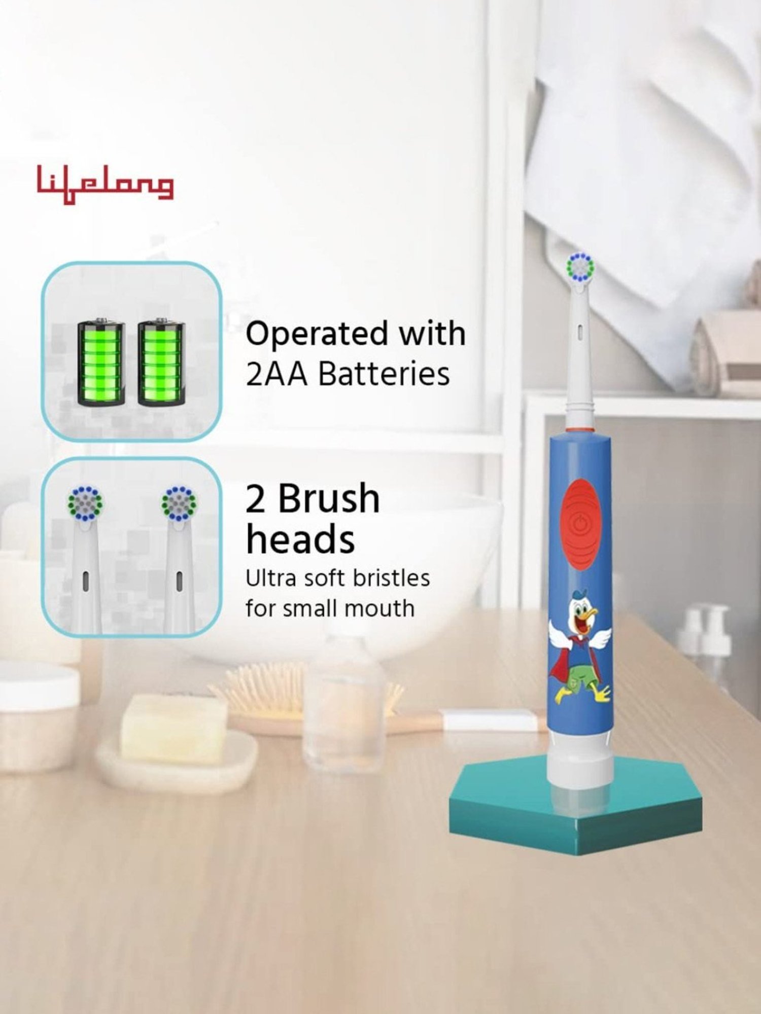 Lifelong LLDC90 Electric Toothbrush with Free Clove Dental Health Plan for Kids (Sky Blue)