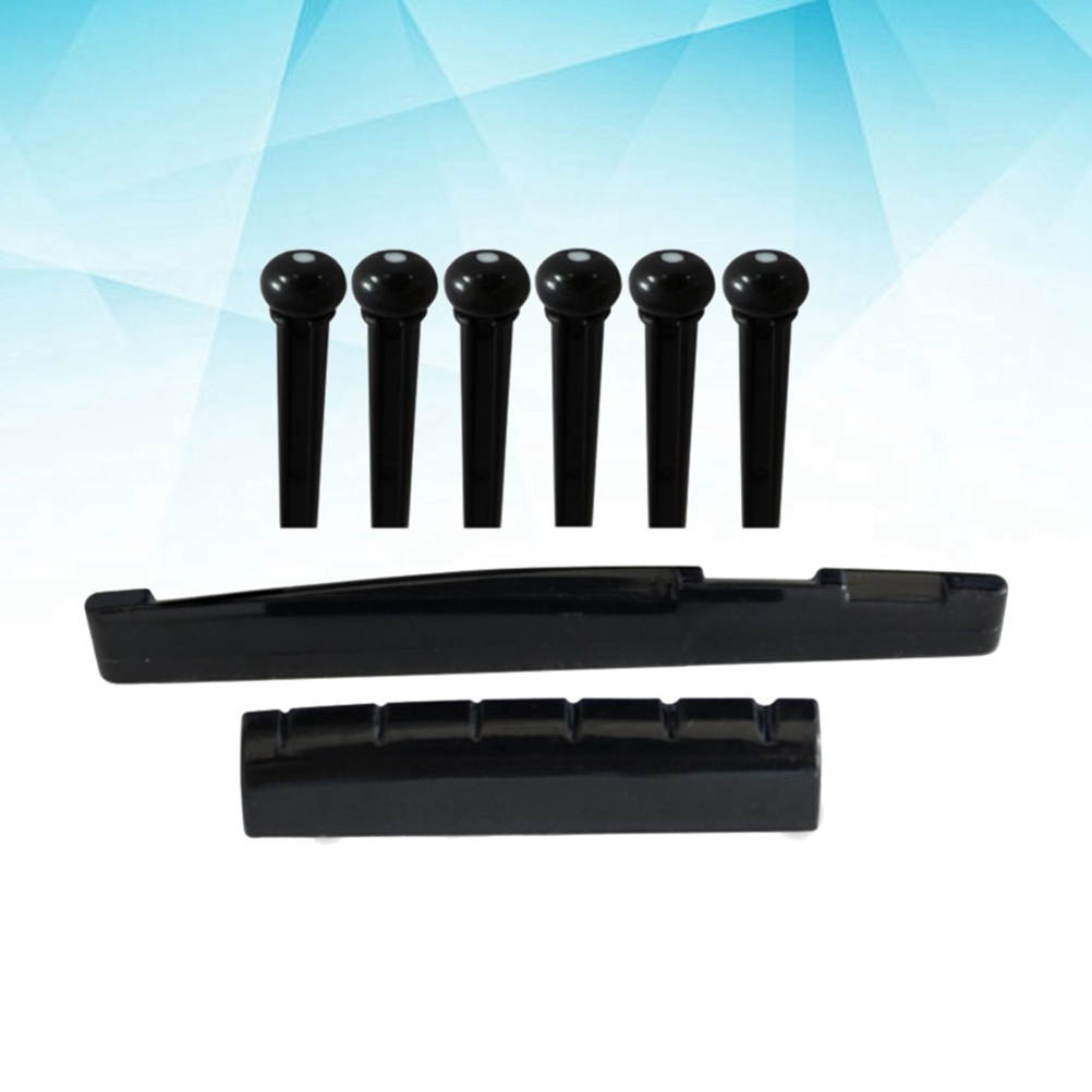 Acoustic Guitar Plastic Bridge Saddle and Nut and Acoustic Guitar Replacement Parts (Light Brown)