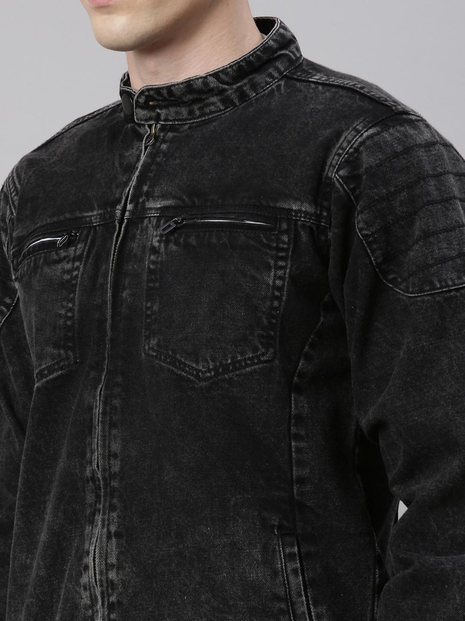CINOCCI Black Cotton Slim Fit Denim Jacket
