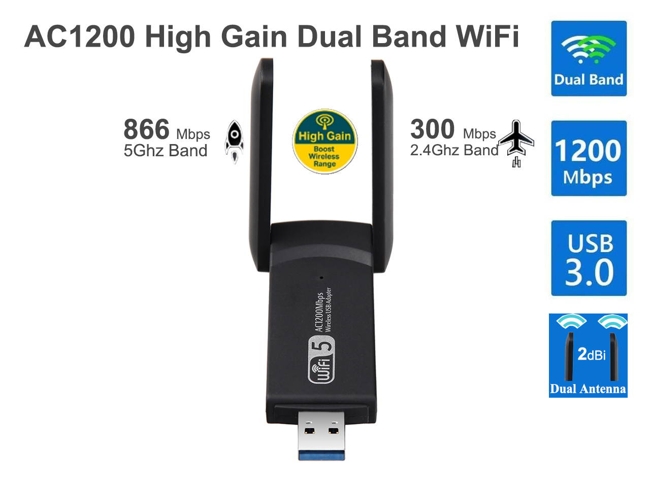 1200Mbps USB WiFi Adapter, AC1200 Dual Band Wireless USB Adapter 2.4G 5G High Gain Dual Antennas 802.11ac,Mini Wireless Network Card Supports Windows 10 8 7 Vista XP, Mac OS,Linux