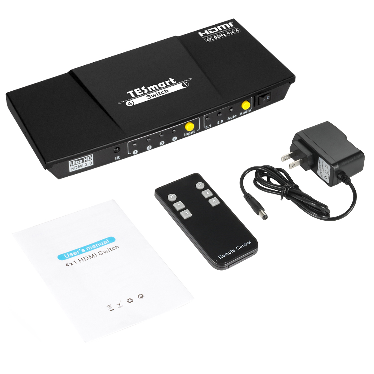 TESmart 4x1 HDMI Switch Ultra HD supports 4K@60Hz 4: 4: 4, 4-port HDMI switch 3DTV pass-through, Support S/PDIF and L/R audio out and IR remote control, For Xbox 360/One, PS4/PS3