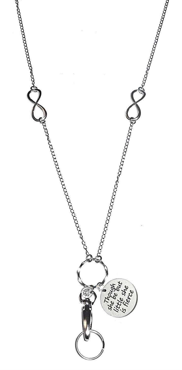 Message Inspirational Charm, Hidden Hollow Beads Fashion Lanyard Necklace, Women's super strong chain lanyard for ID badge holder and keys, 34" long (Though she be but little she is fierce)