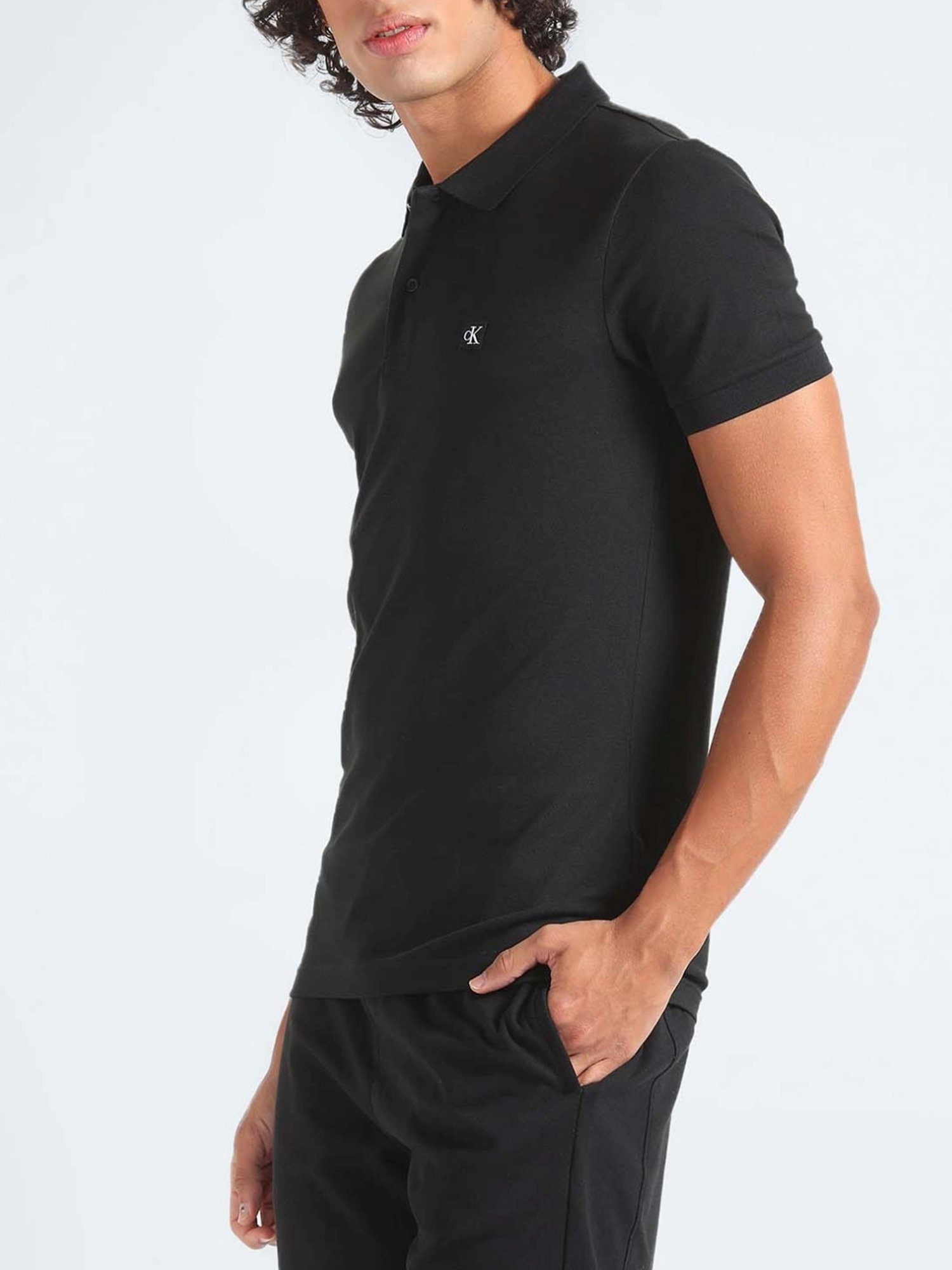 Calvin Klein Black Cotton Slim Fit Polo T-Shirt