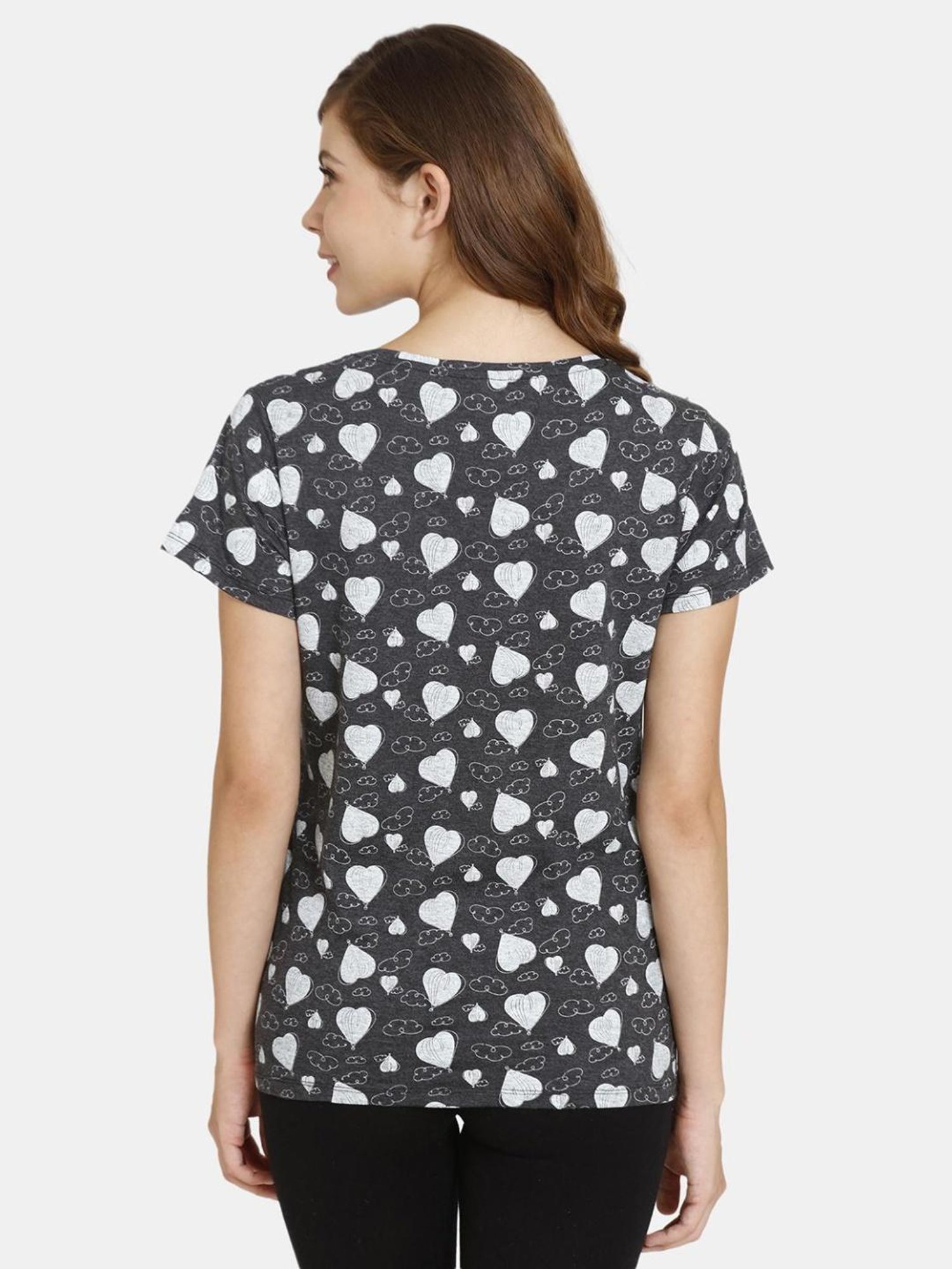 Rosaline by Zivame Charcoal Grey Printed Sleep Tees
