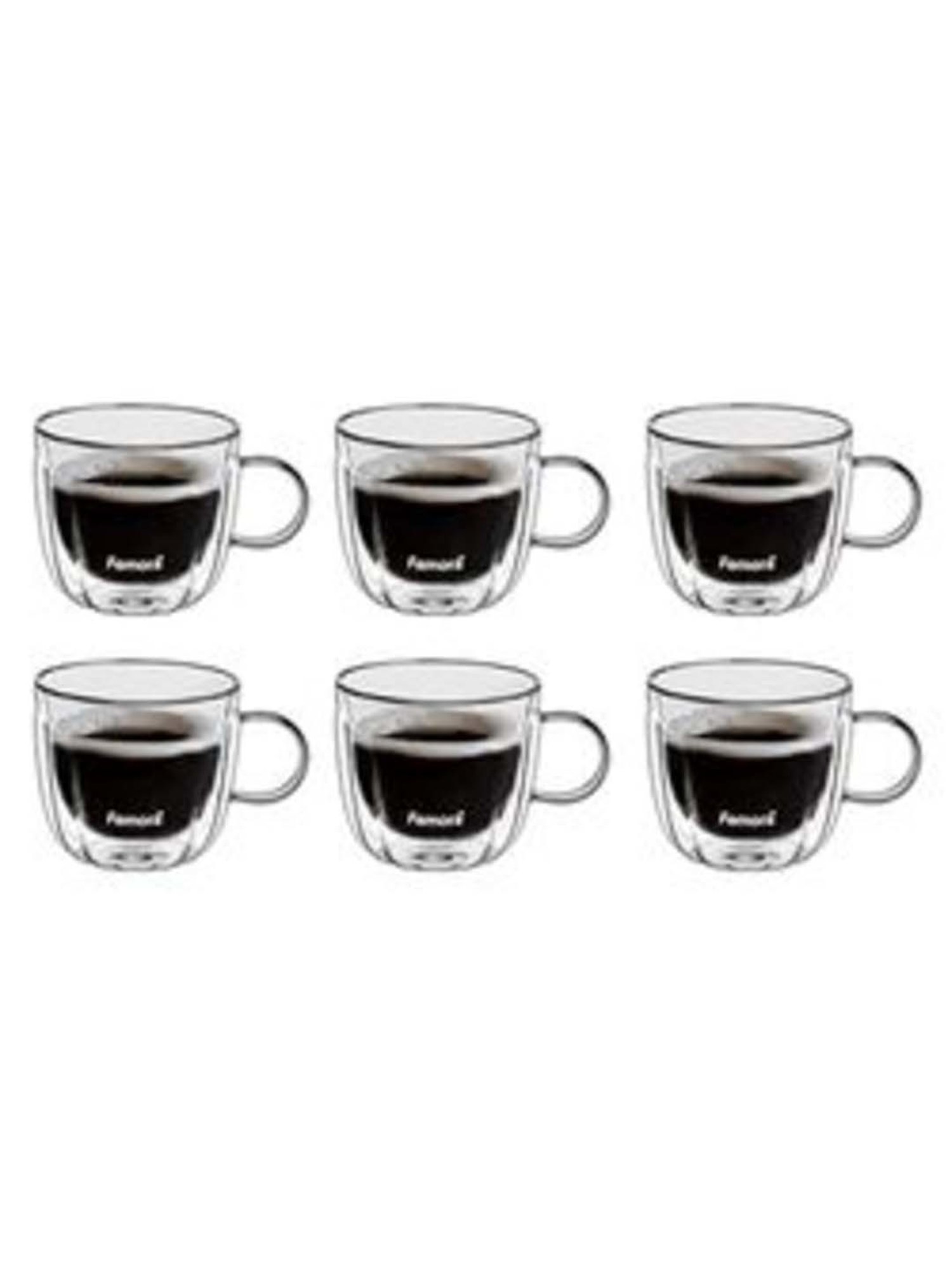 Femora Double Wall Transparent Glass Heat Resistant Coffee Mugs With Handle (0.235 L) - Set of 6