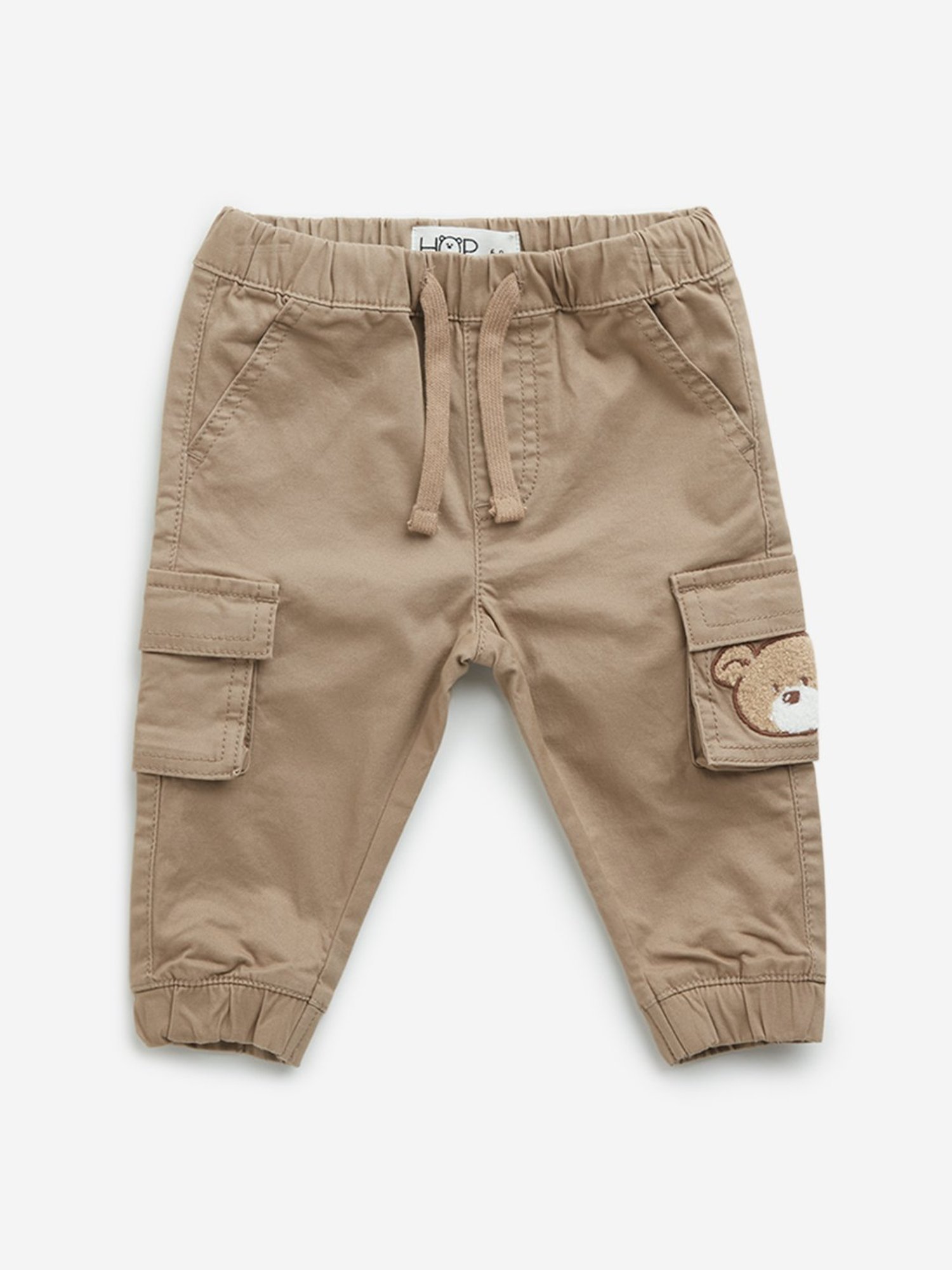 HOP Baby by Westside Taupe Bear Mid-Rise Cotton Blend Cargo Joggers