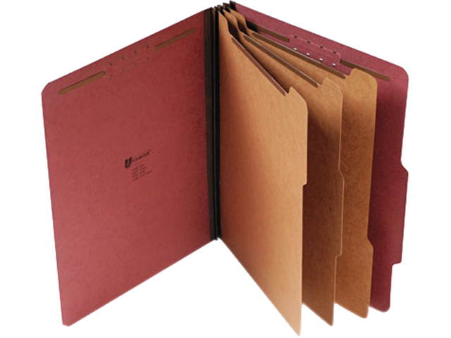 Pressboard Classification Folder, Letter, Eight-Section, Red, 10/Box