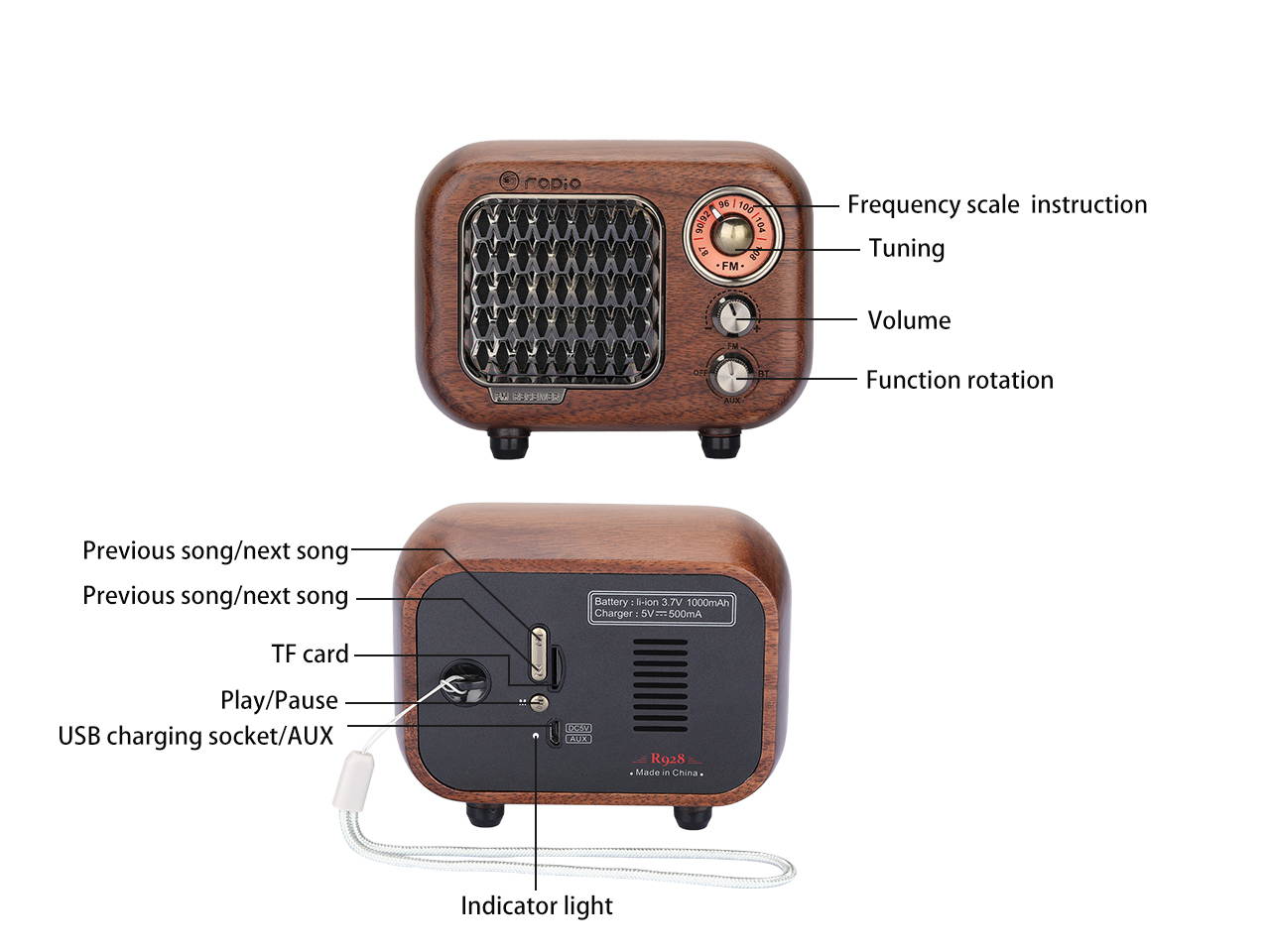 Vintage Radio Retro Bluetooth Speaker- Greadio Walnut Wooden FM Radio with Old Fashioned Classic Style, Strong Bass Enhancement, Loud Volume, Bluetooth 4.2 Wireless Connection, TF Card & MP3 Player