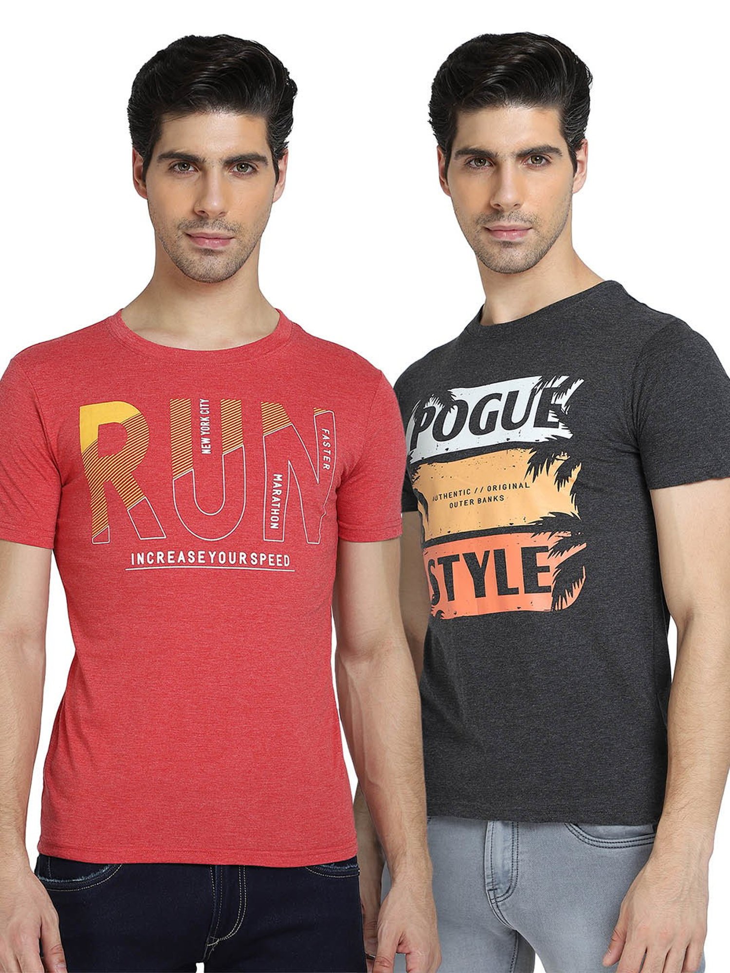 Dyca Coral & Charcoal Crew T-Shirt - Pack of 2