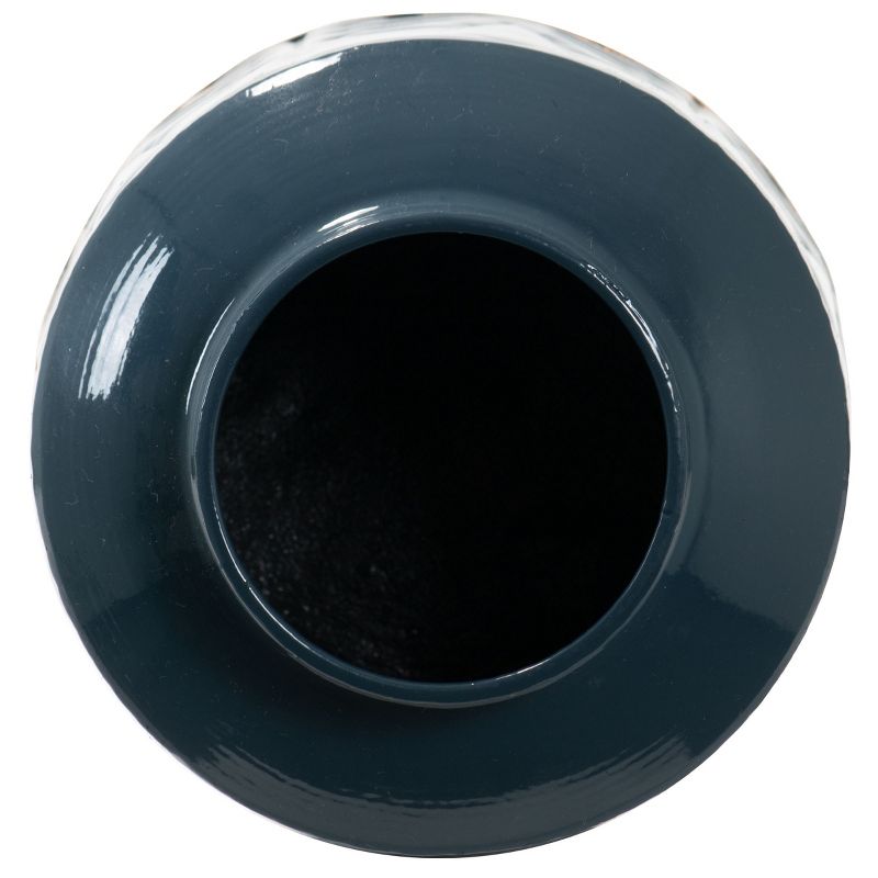 Blue Lacquered Metal Decorative Vase with Faux Terracotta Base - Foreside Home & Garden