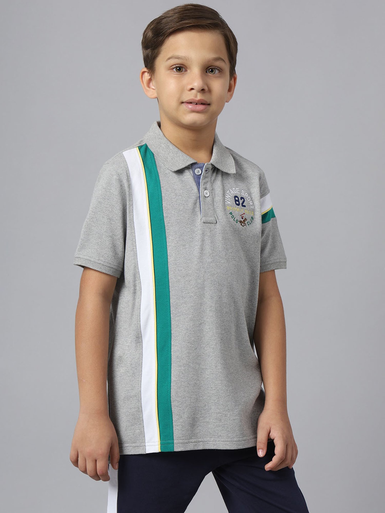 Beverly Hills Polo Club Kids Grey Printed Polo T-Shirt