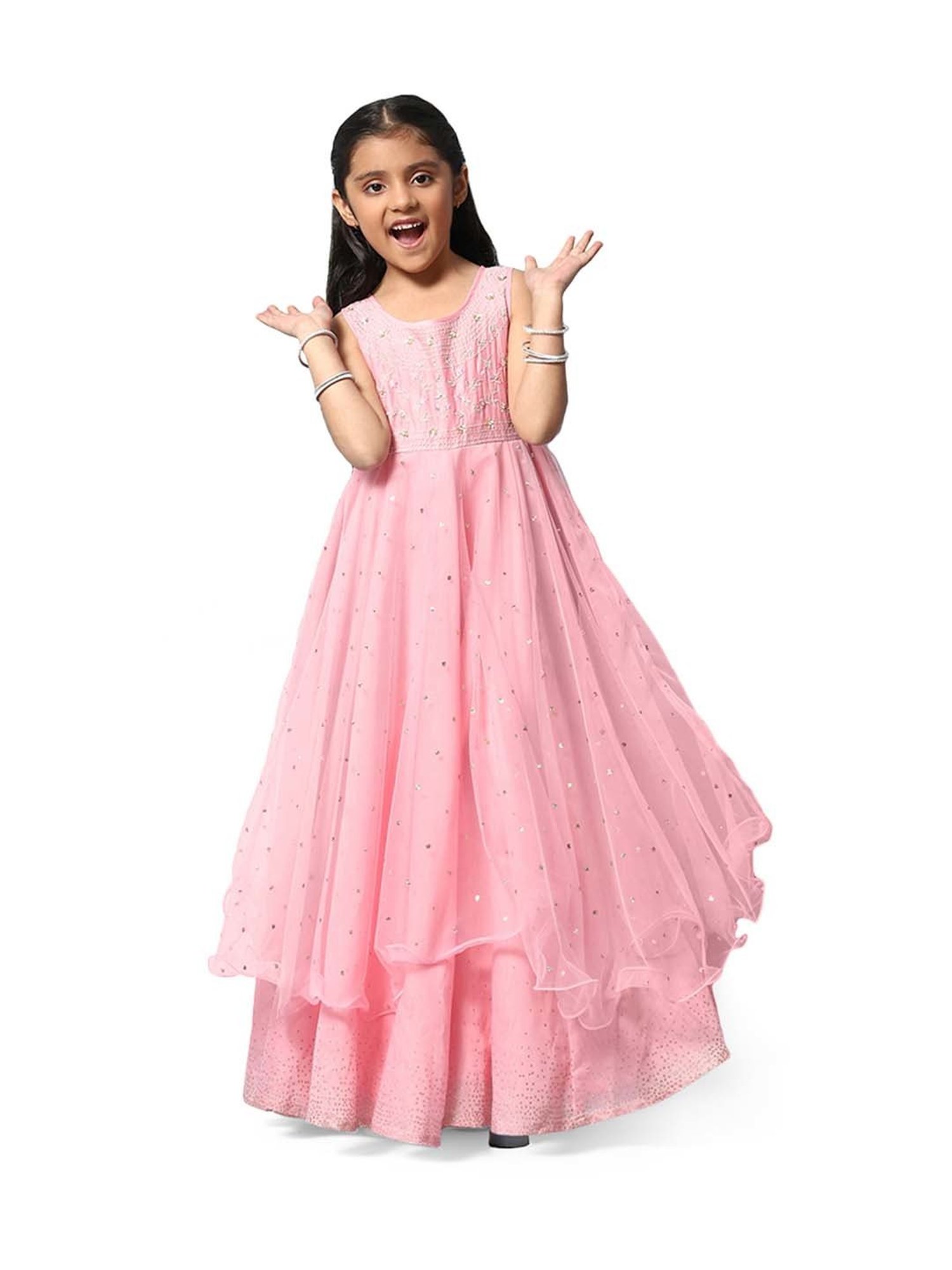 BIBA Girls Pink Embroidered Gown